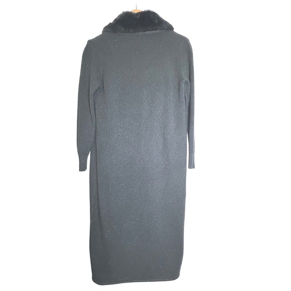 "On 12th" long knit cardigan open sweater faux fur collar M Goth Luxury Y2K BOHO - Picture 2 of 10